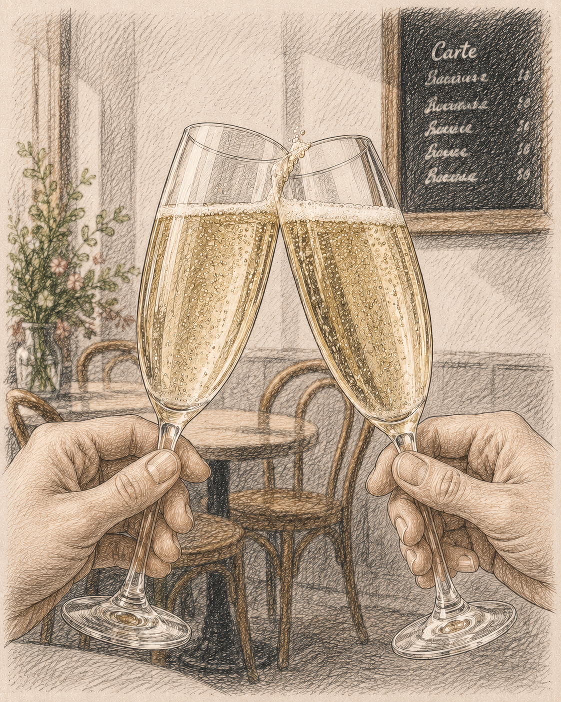 Flûtes de champagne Deutz sur la terrasse